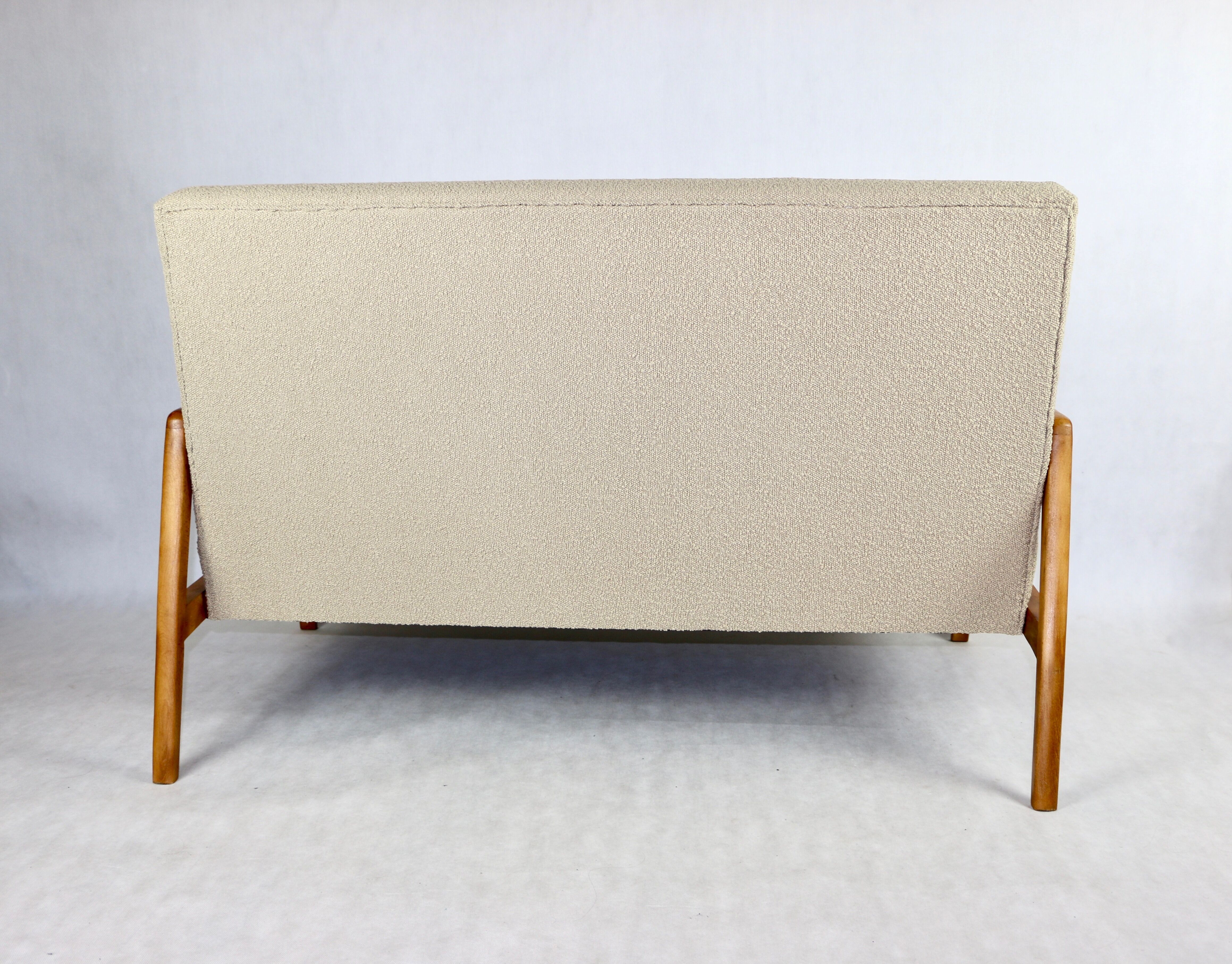 Set of vintage beige boucle sofa and armchair, 1970s