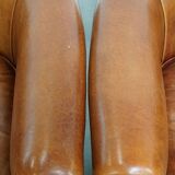 Set of 2 sheepskin leather club chairs