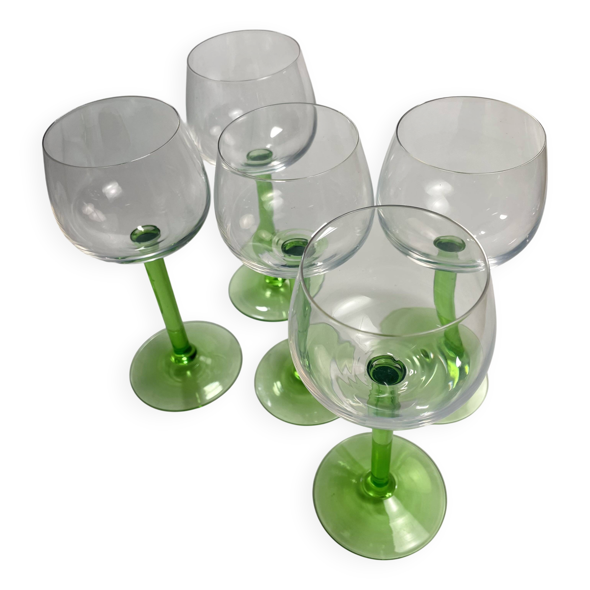 Set of 5 Ballon d'Alsace Stemmed Glasses (wine, green stem)