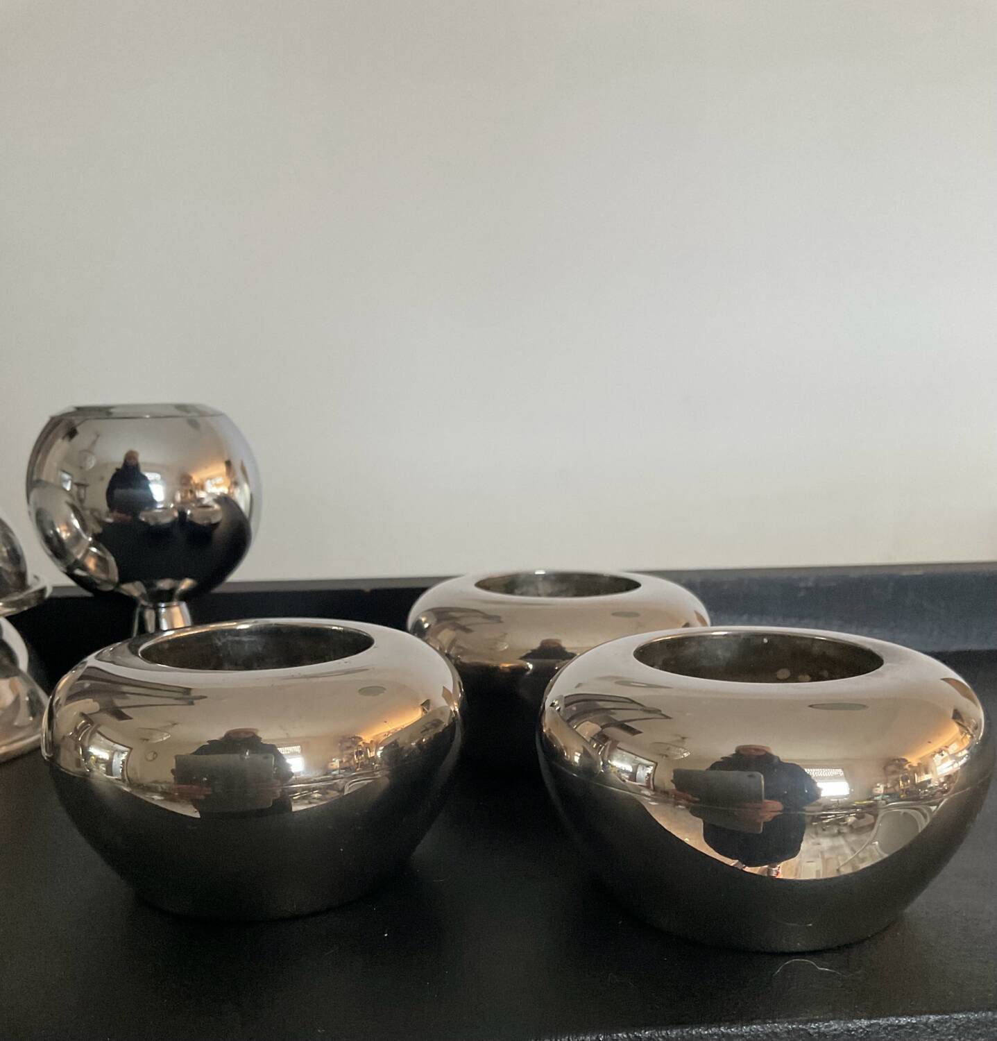 Series of 6 vintage candlesticks in brass and silver metal