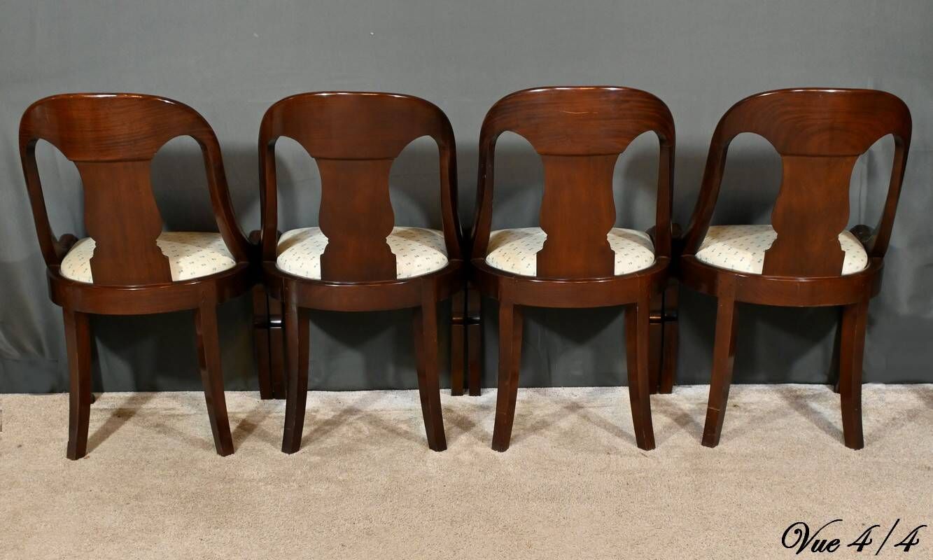 Set of 4 Gondola Chairs in Mahogany, Restoration period – Part 1, 19th century