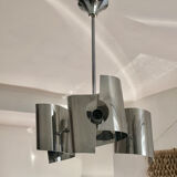 Chandelier in chromed metal and vintage stainless steel