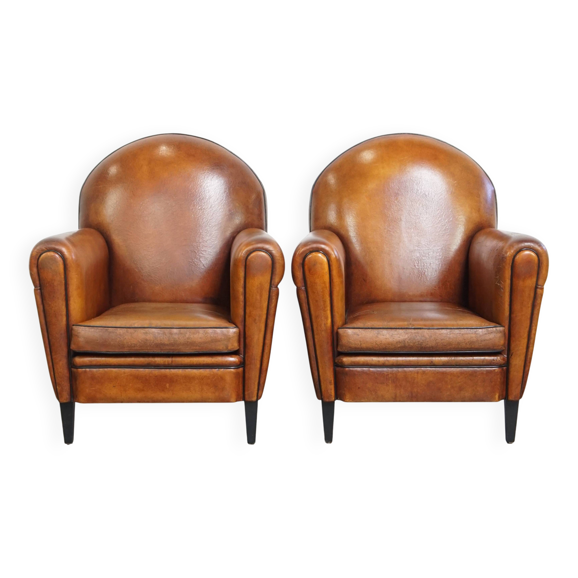 Set of 2 Vintage Sheepskin Leather Design Chairs