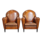 Lot de 2 chaises vintage en cuir de mouton