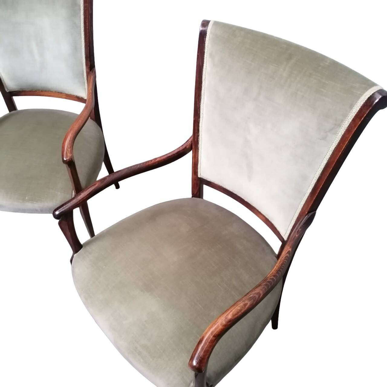 Coppia di poltrone vintage in velluto verde anni '50