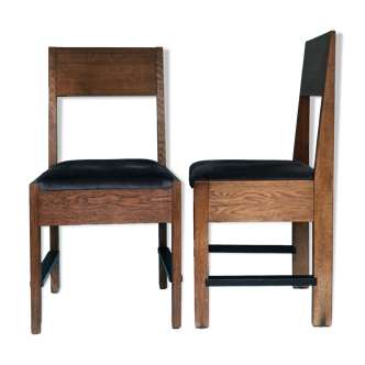 Oak Art Deco Chair L.O.V. Oosterbeek 1920s. Set Of 2