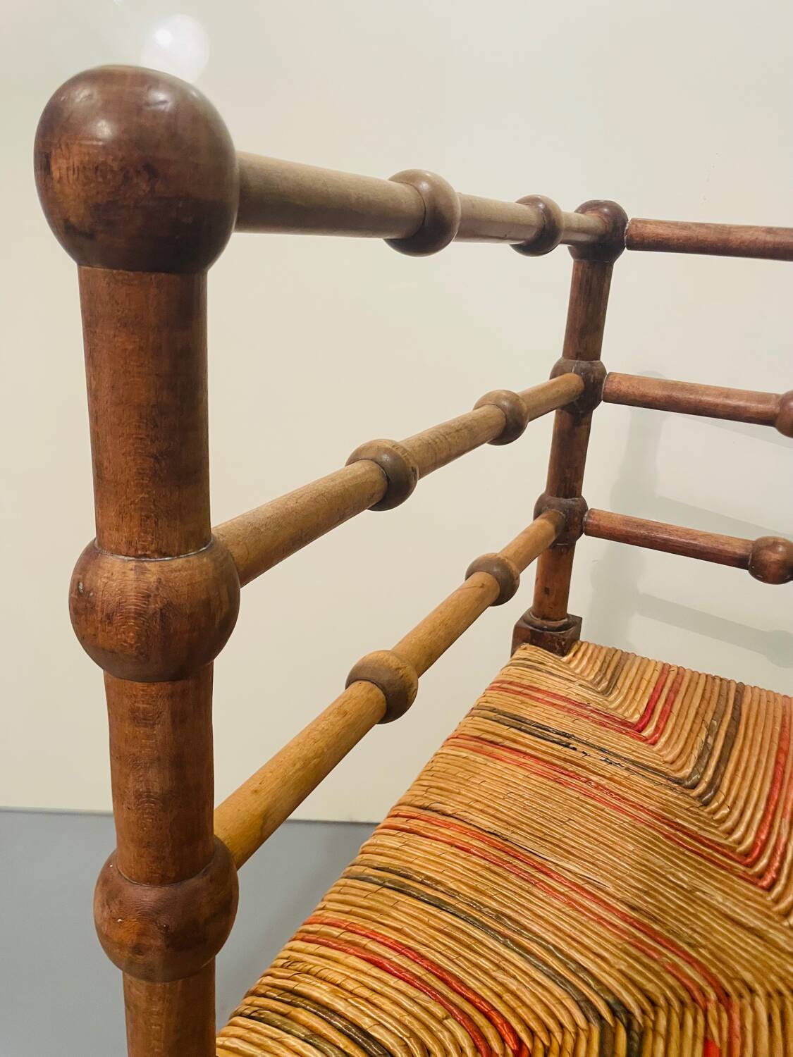 Vintage Art Deco wood and straw corner chair, 1930s