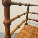 Vintage Art Deco wood and straw corner chair, 1930s