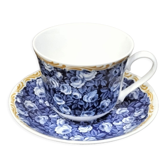 Tasse jumbo tasse déjeuner anglaise Roy Kirkham modèle rose chintz bleu