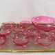 Vintage glasses service cup pink for 7 with service bowl