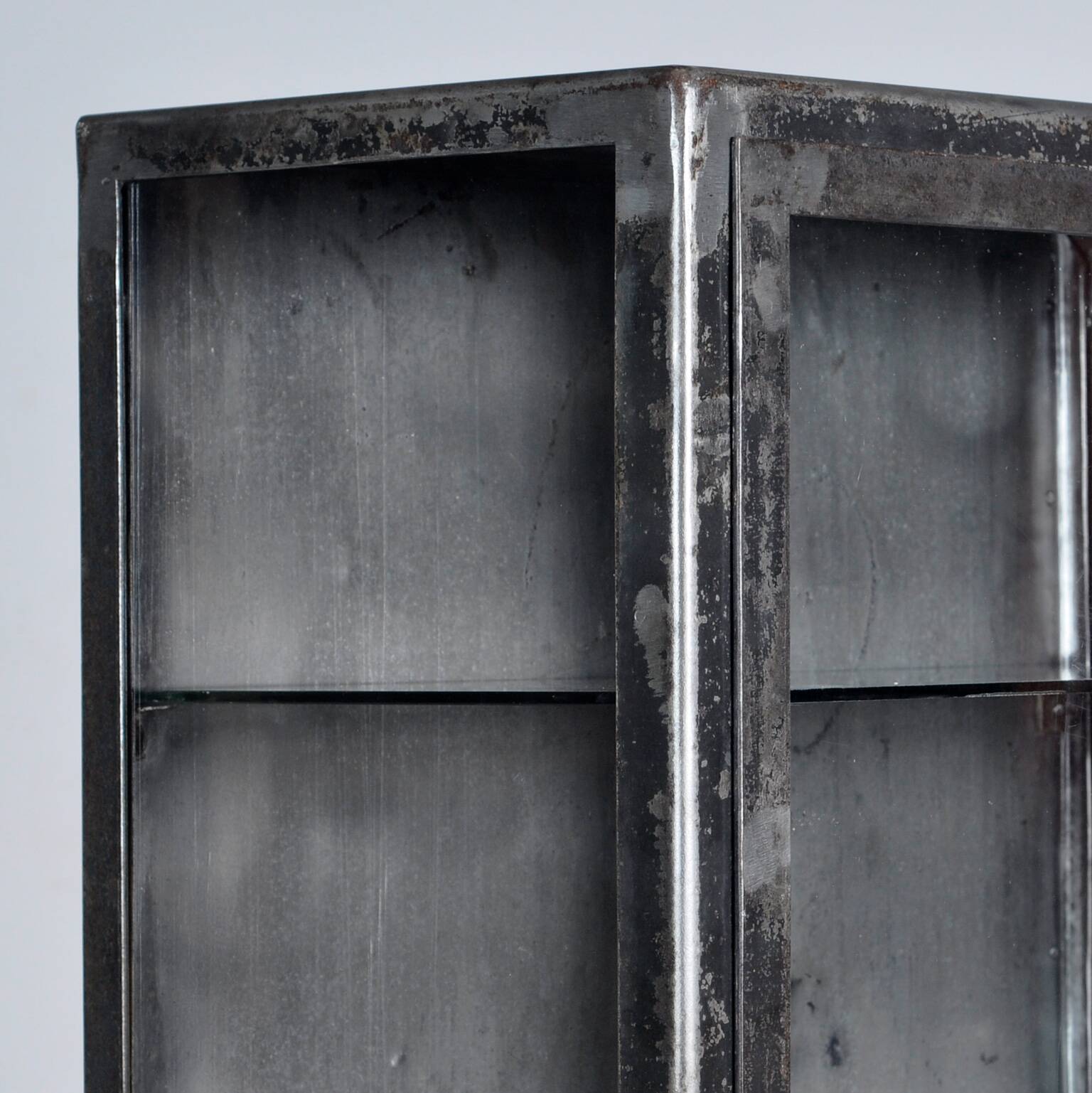 Vintage Glass & Iron Medical Cabinet, 1950s