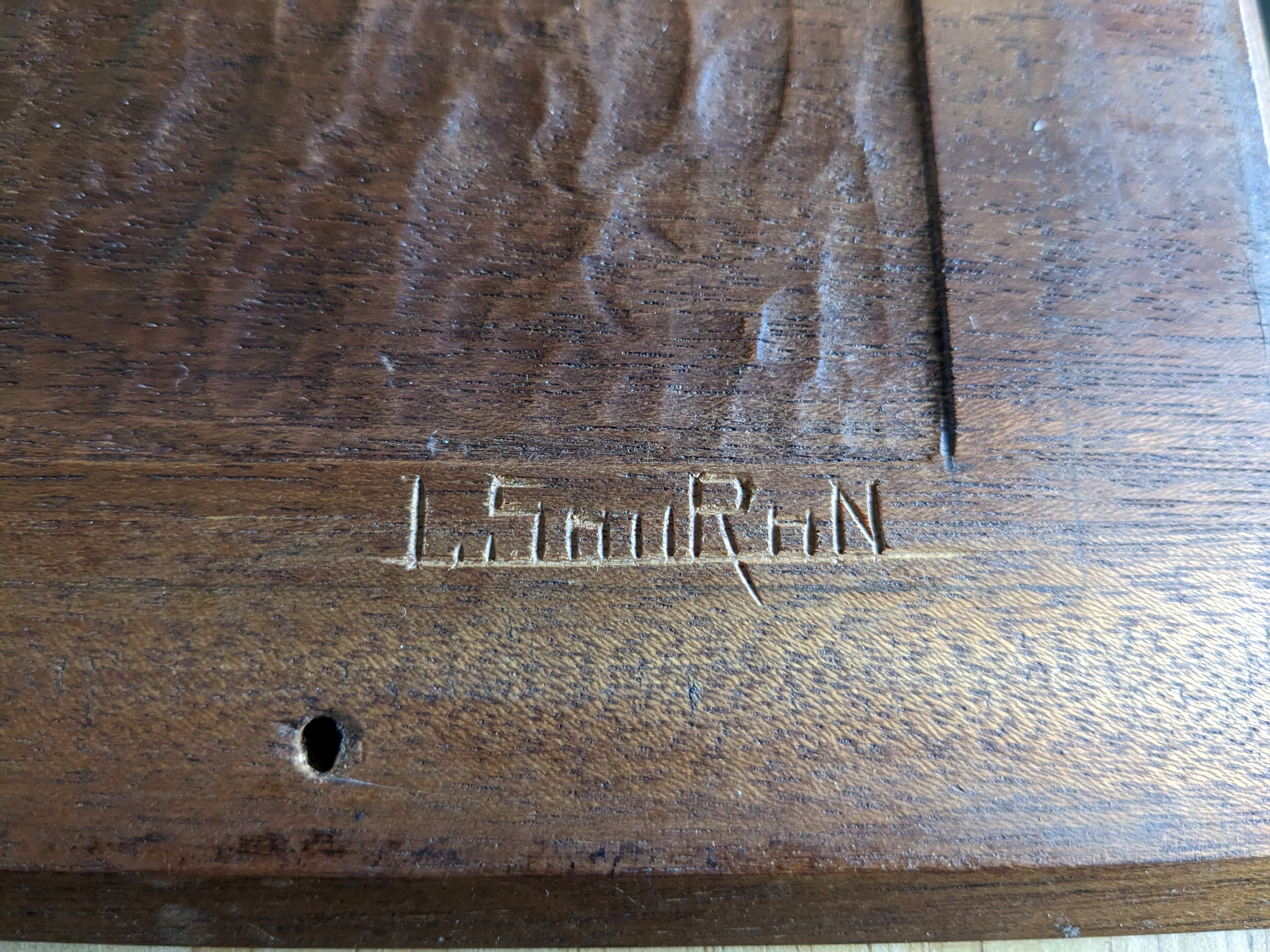 Vintage wooden serving tray signed Souron