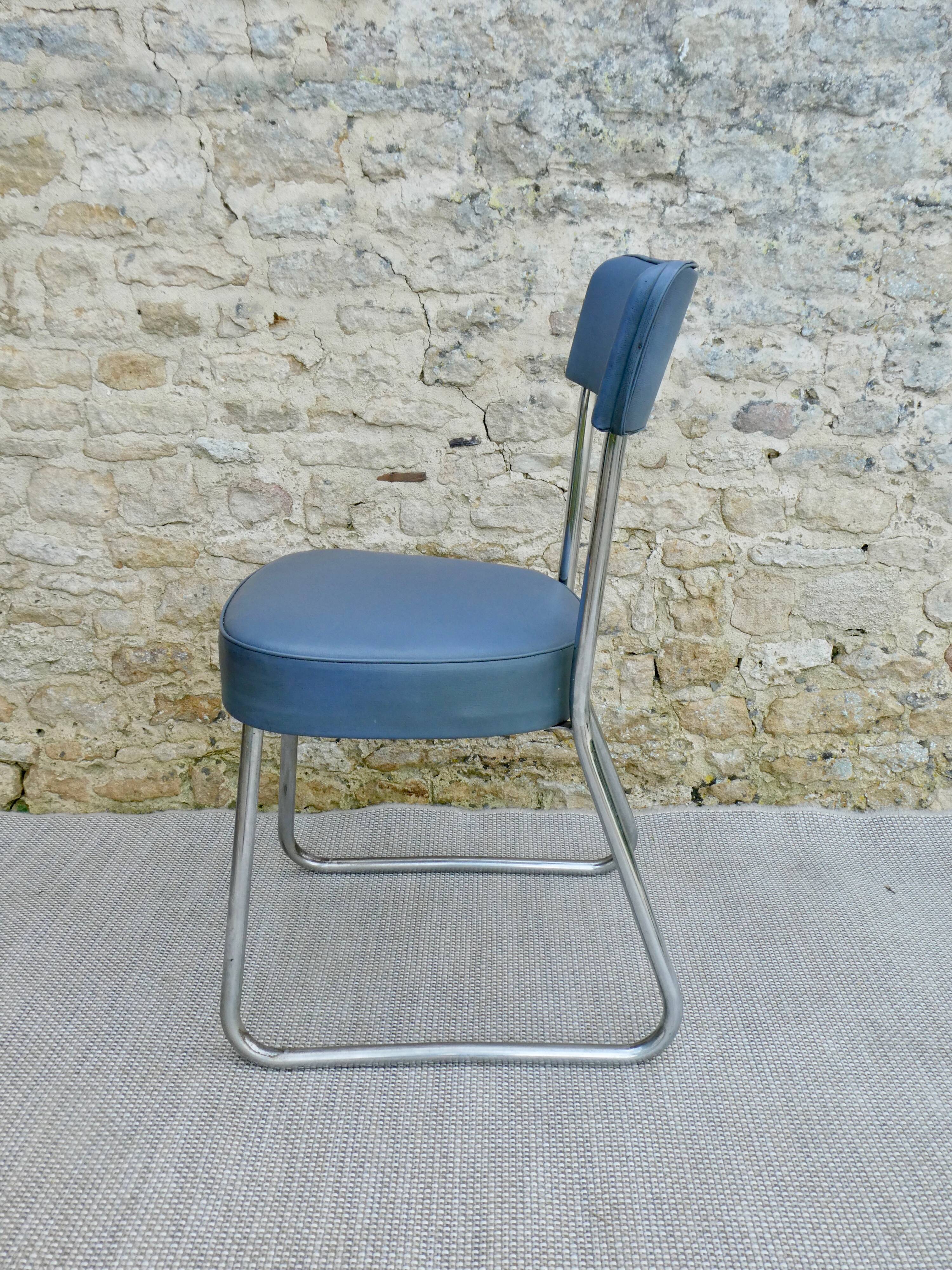 Ronéo office chair from the 60s, Skaï grey blue