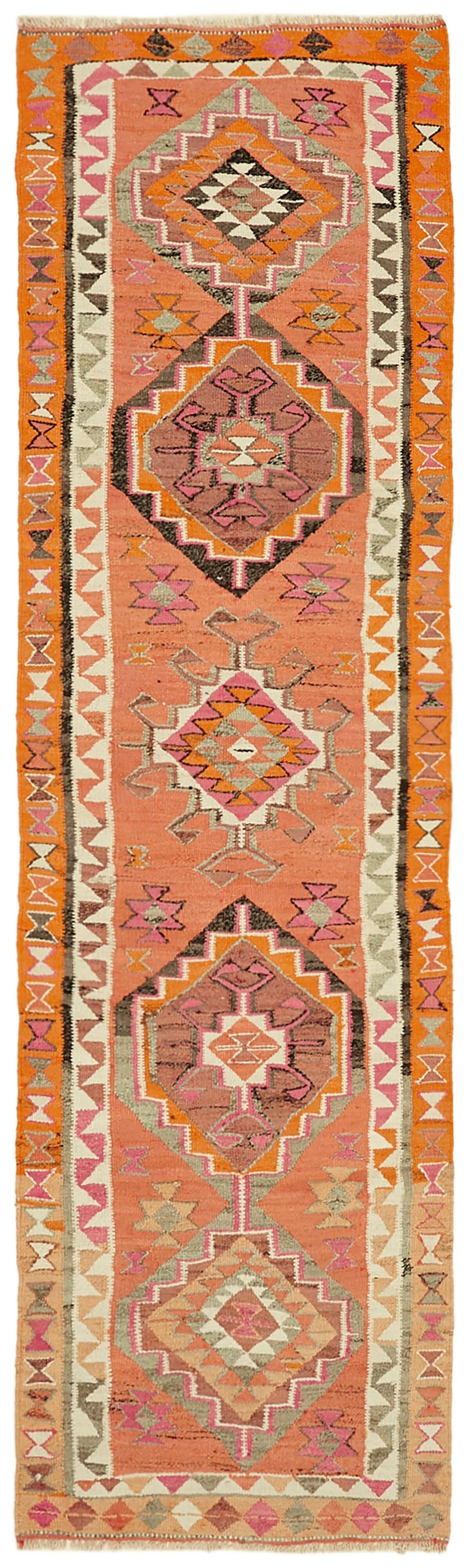 Turkish Handwoven Vintage Herki Kilim 103 cm x 351 cm