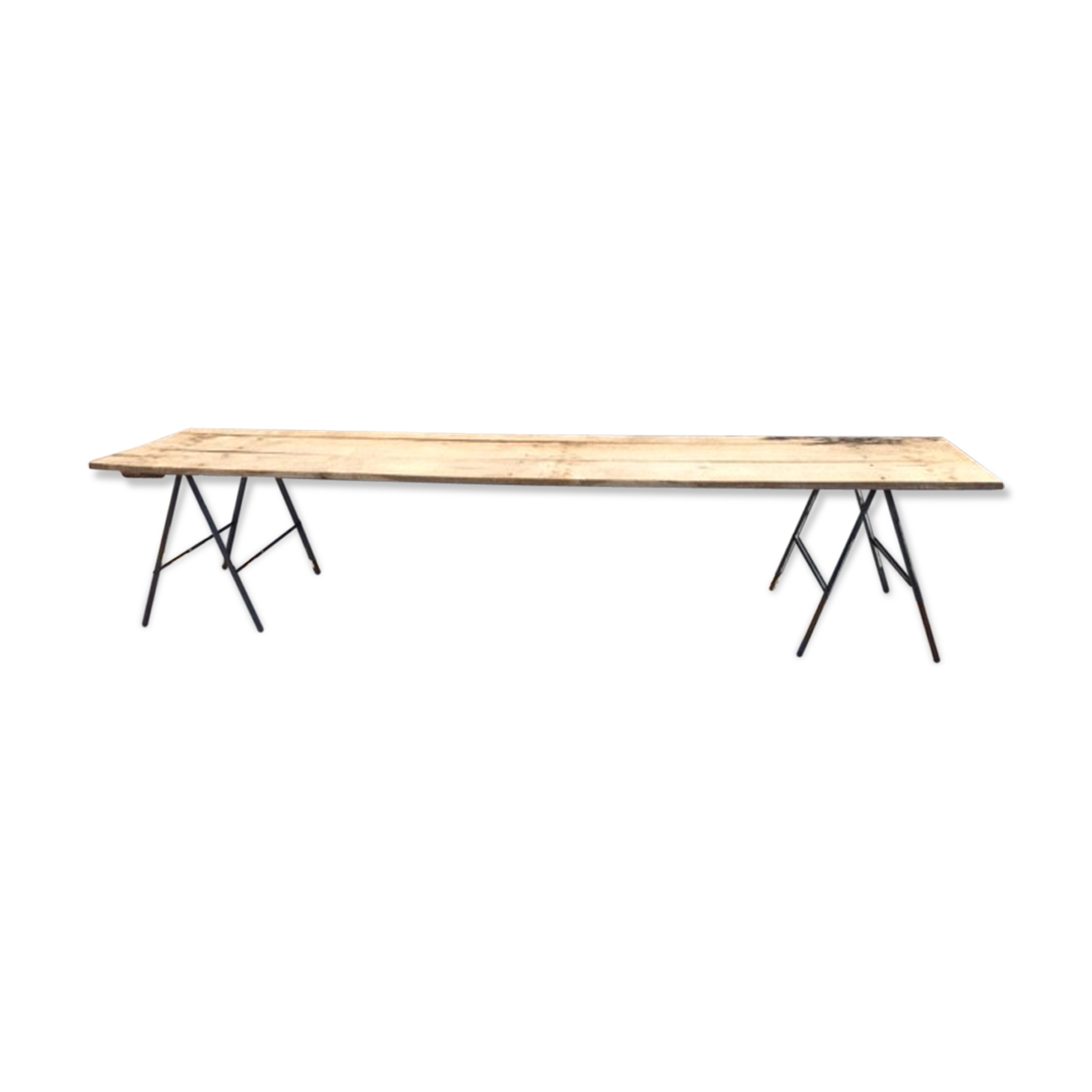 Oak table on metal trestles
