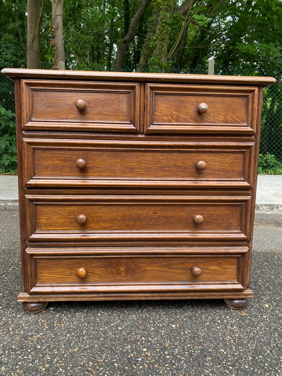 Vintage Louis XIV commode from the 1950s in dark oak.