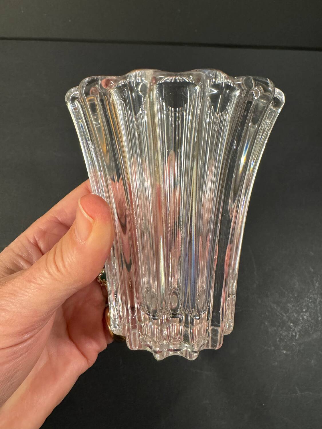 Vase vintage transparent à bords ondulés années 50/60