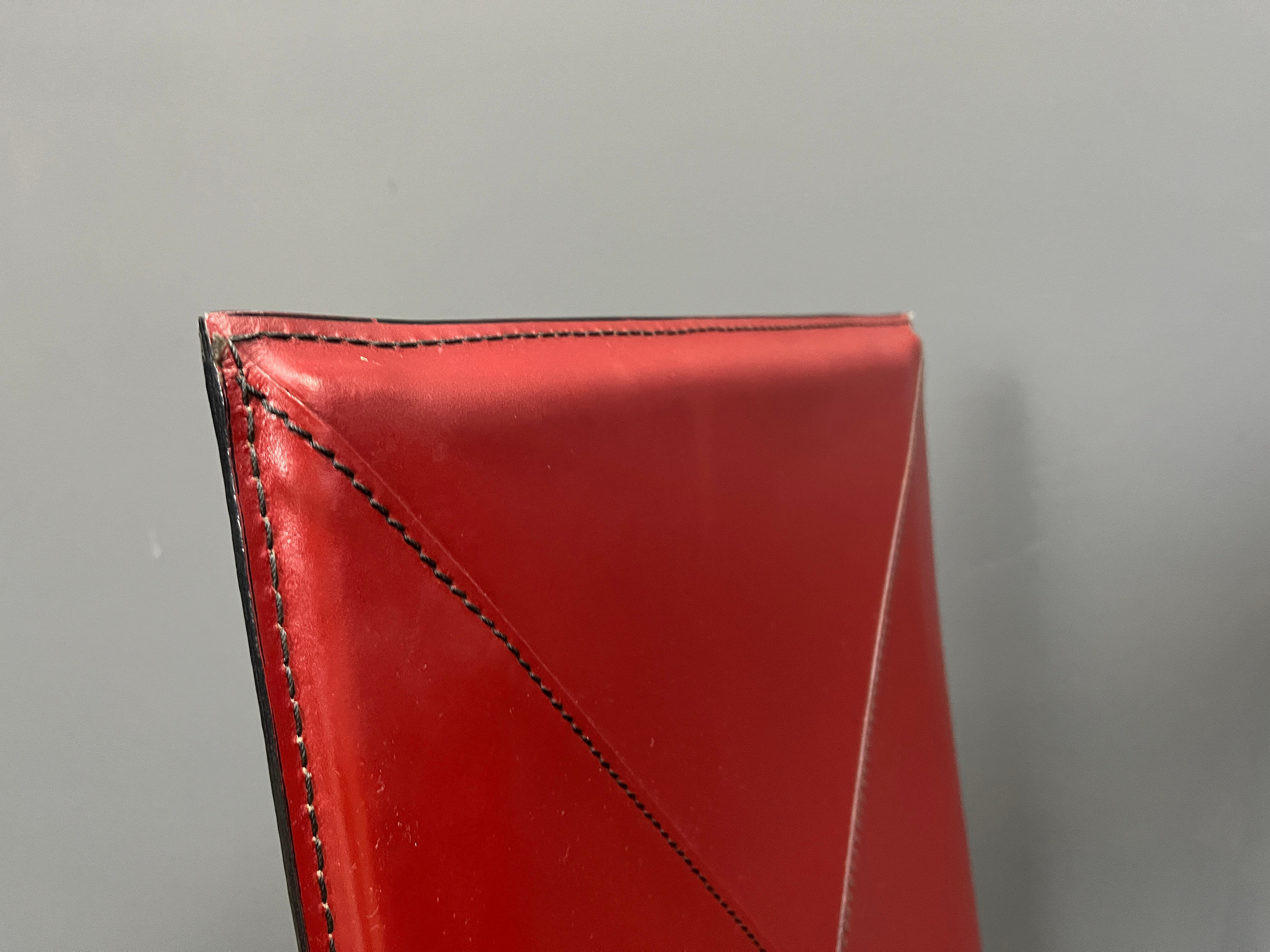 Red leather dining chairs by Roche Bobois France, 1980s - set of 8