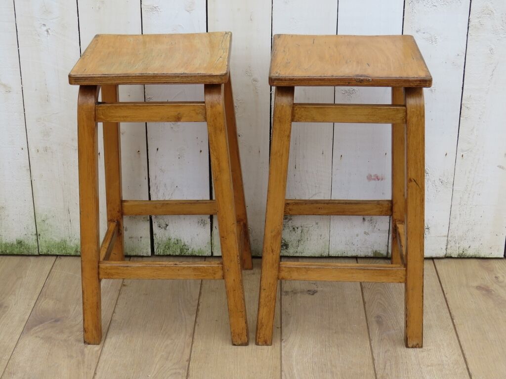 Six English School Lab Bar Stools
