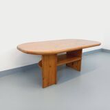 Vintage oval rectangular modernist coffee table in solid pine from the years.