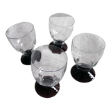 Series of 4 antique glasses with liqueur or port Art Deco Blown glass Purple foot
