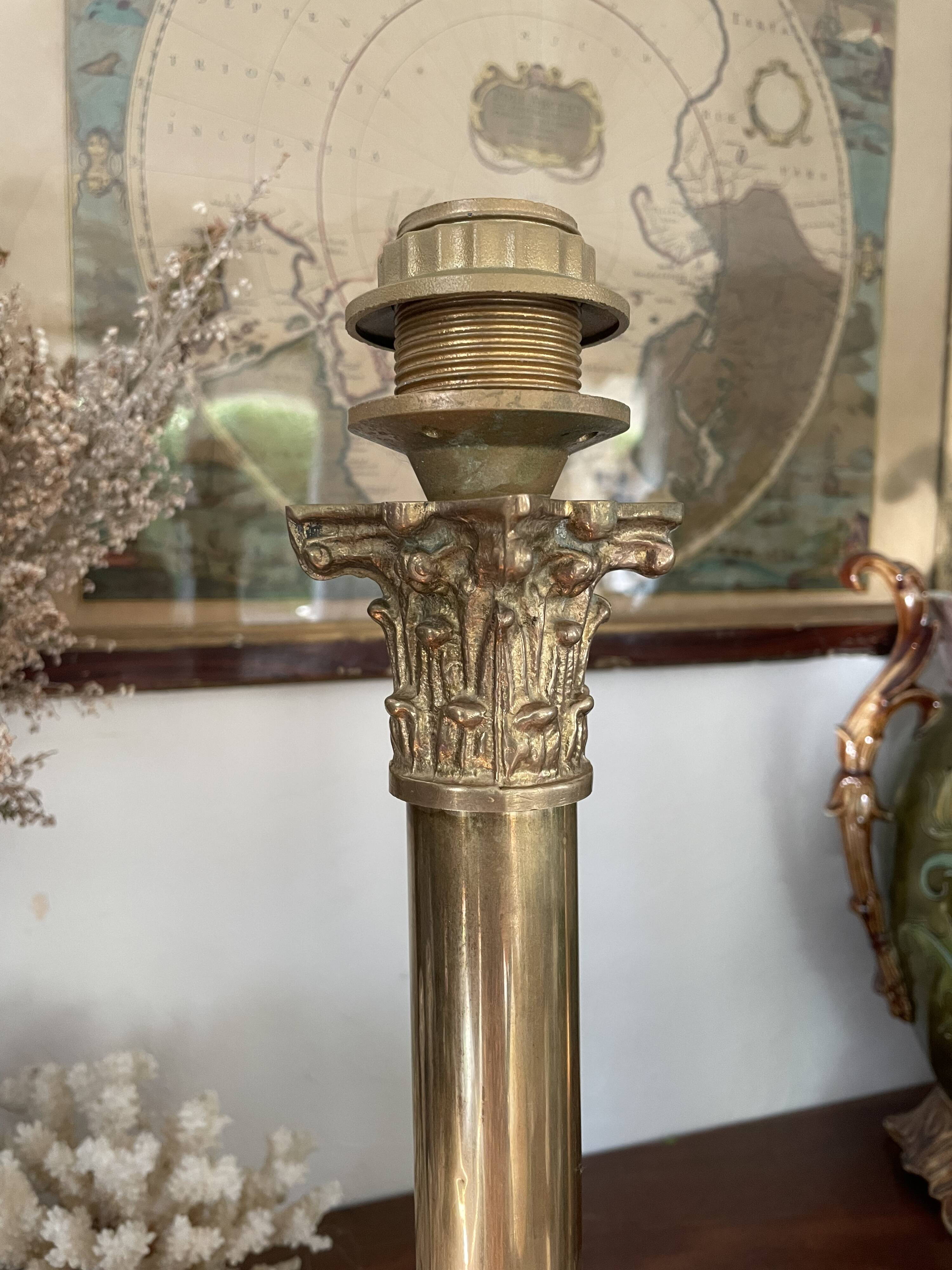 Pair of brass and bronze column lamp 44cm
