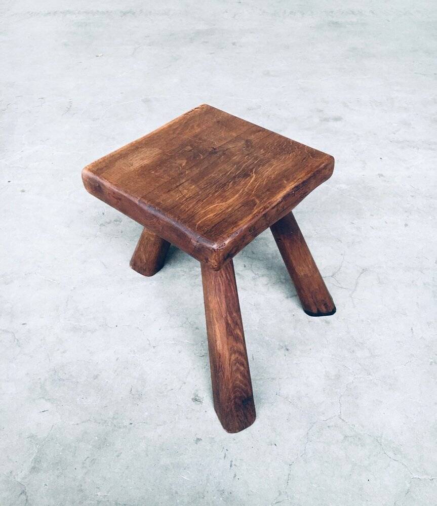 Small Tripod Oak Side Table / Stool, Belgium, 1950s