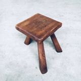 Small Tripod Oak Side Table / Stool, Belgium, 1950s