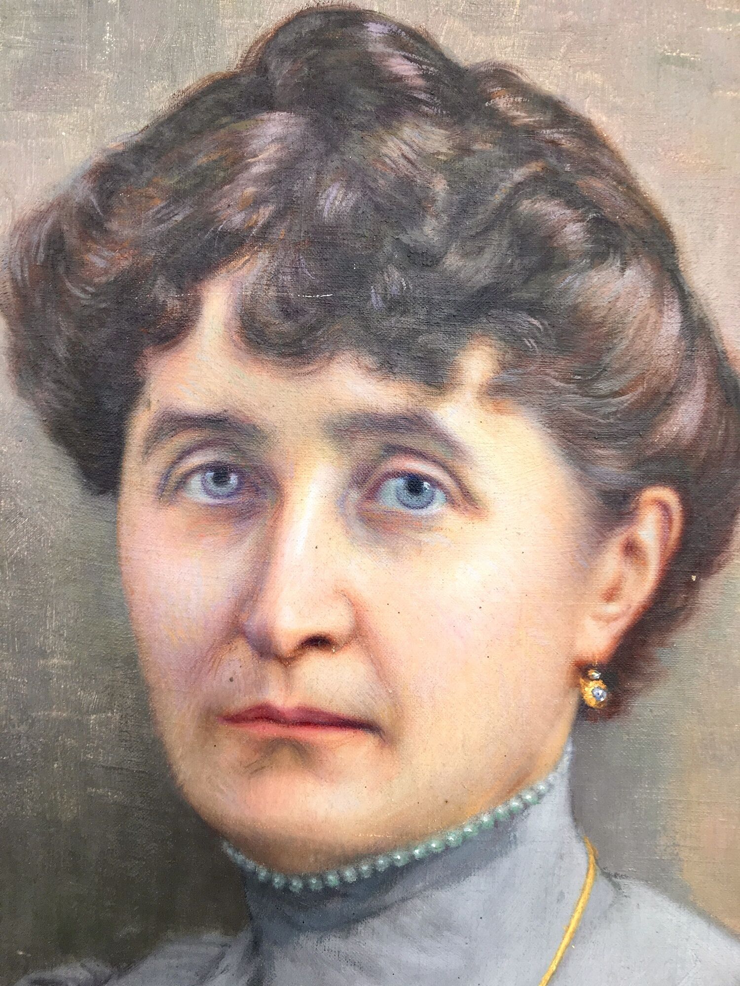 Portrait woman with blue eyes, oil on canvas signed J Bernard 1929