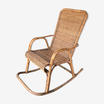 Rocking-chair in wicker and rattan 50s