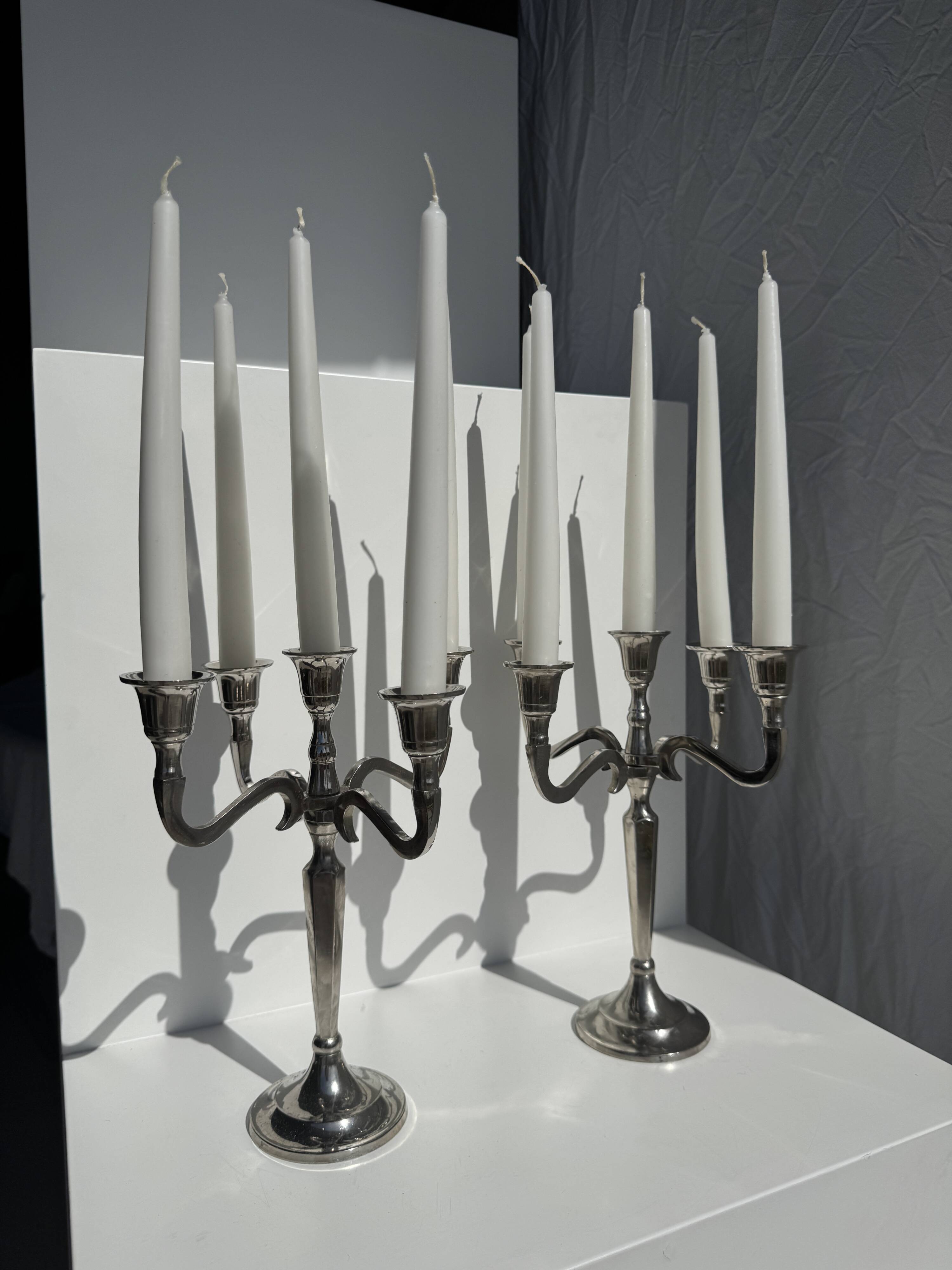 Pair of 5-arm silver-plated metal candlesticks H27