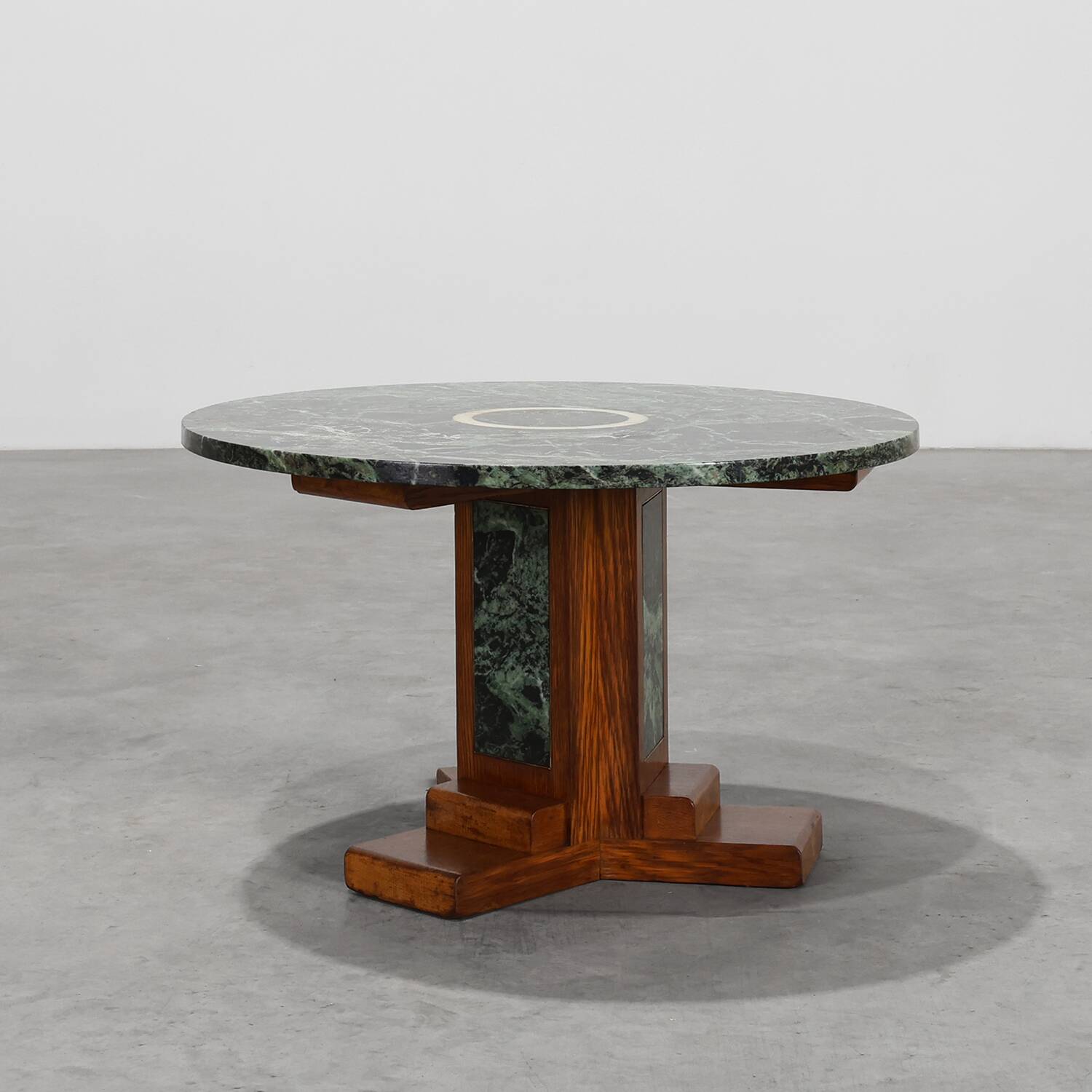 Art Deco Oak and Green Marble Coffee Table, France, 1920