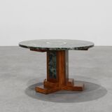 Art Deco Oak and Green Marble Coffee Table, France, 1920