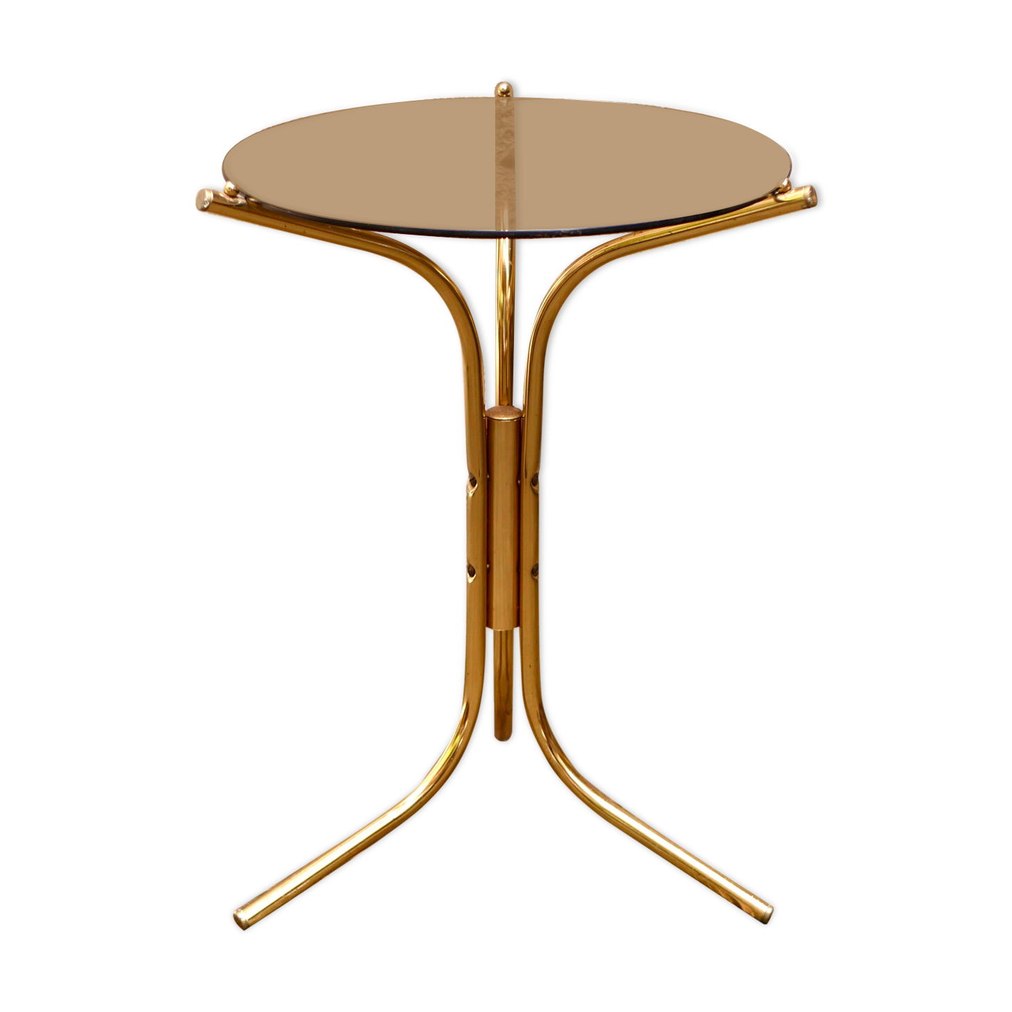 Golden pedestal table in smoked glass