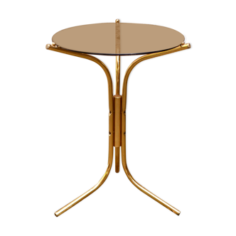 Guéridon doré en verre fumé