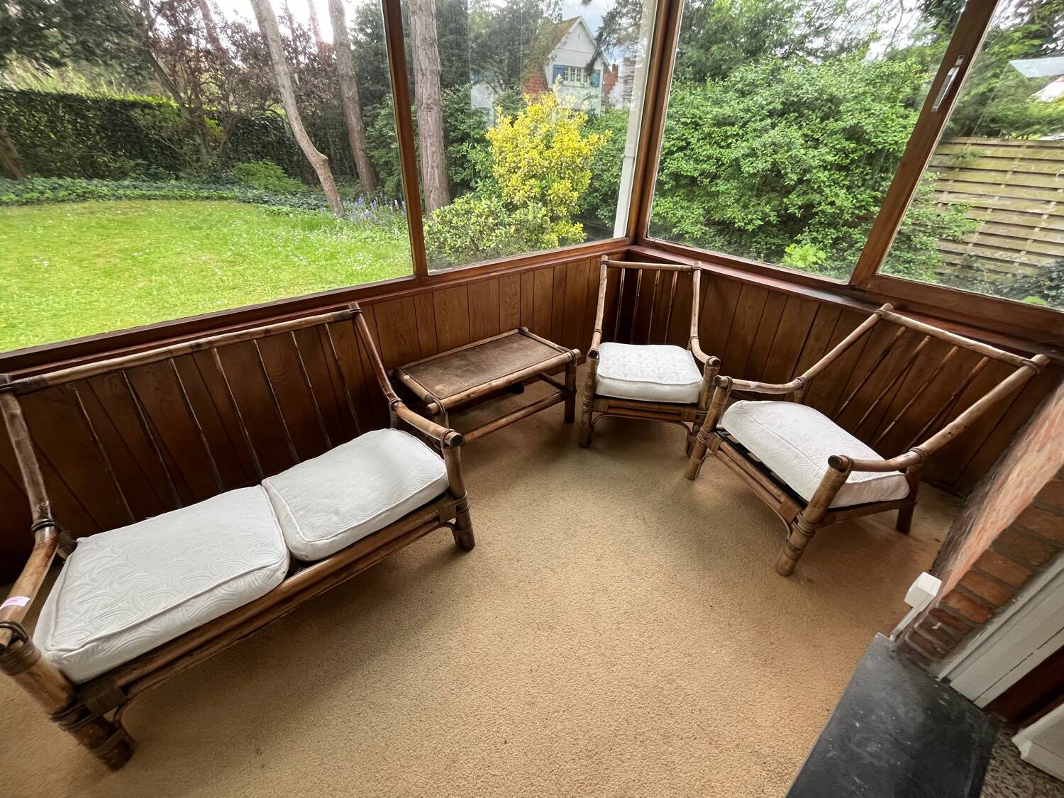 Salon rotin bambou complet fauteuil x2 canapé table basse