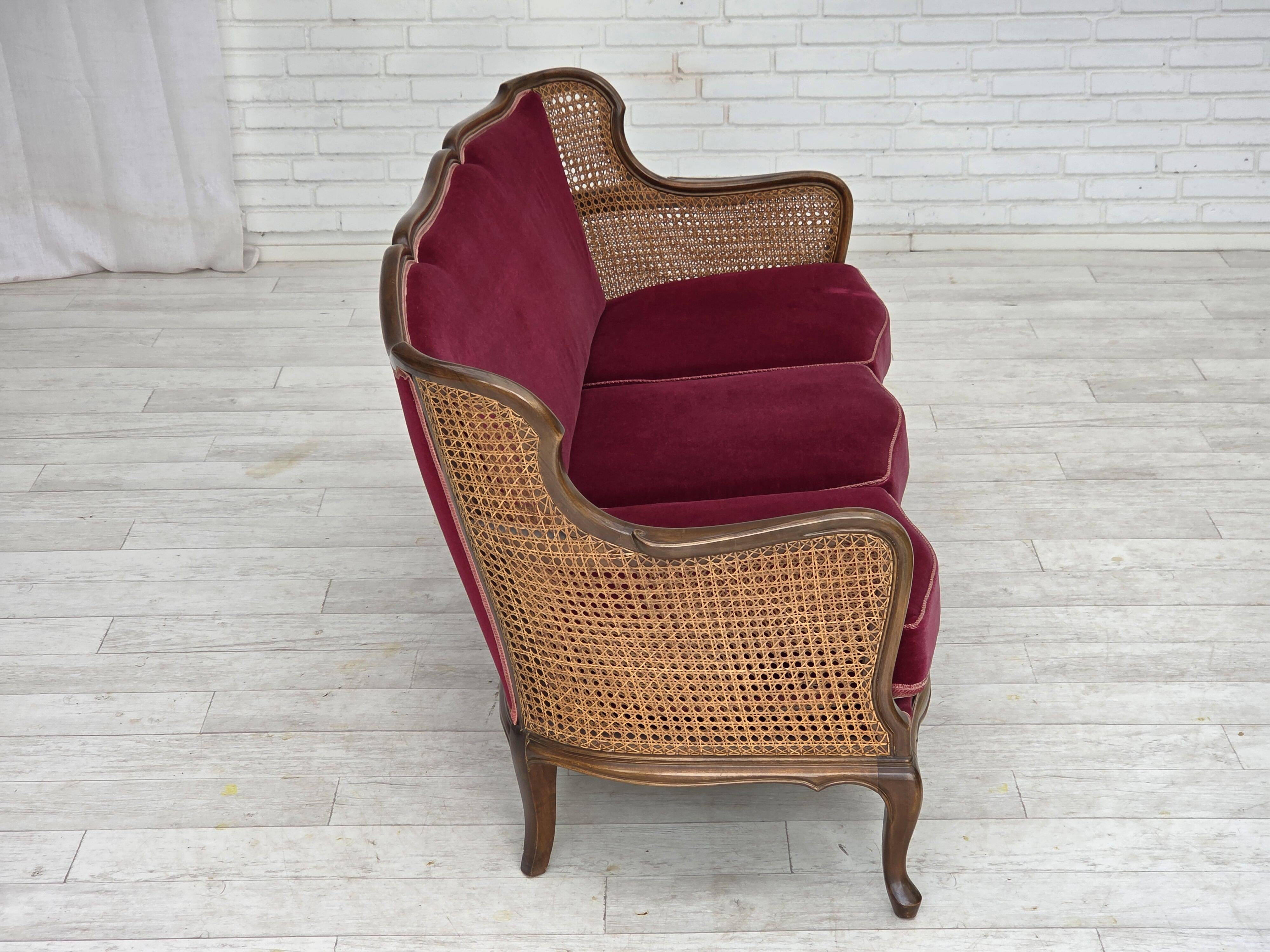 1950s, Danish 3-seater sofa, furniture velour, ash wood, mesh.