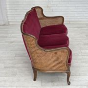 1950s, Danish 3-seater sofa, furniture velour, ash wood, mesh.
