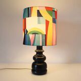 Vintage lamp with black solid wood base and multi-colored lampshade
