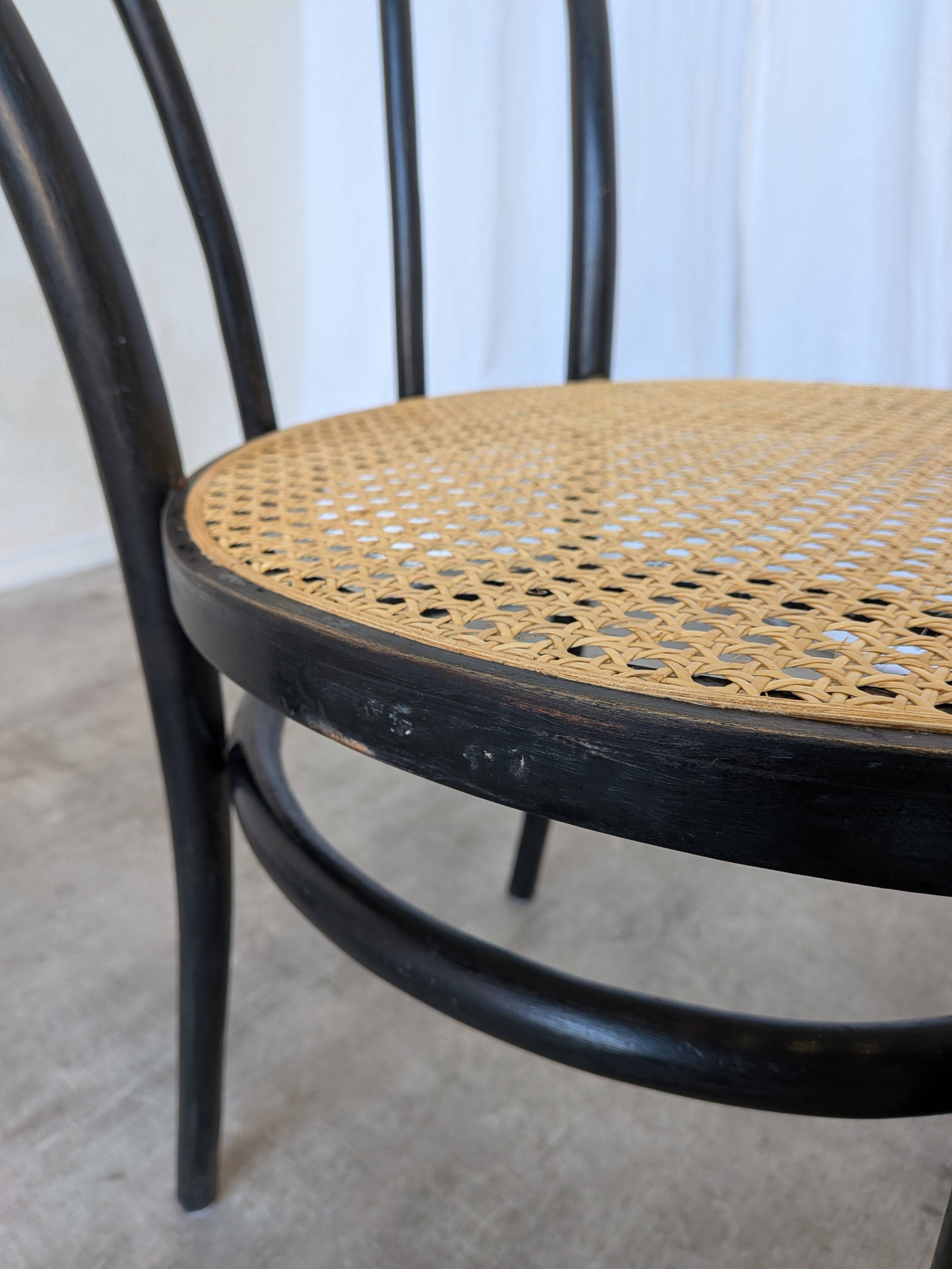 Vintage Thonet Style Dining Chair: Black Bentwood Cane Seat