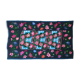Handwoven floral wool rug, black background with pink roses and geometric design 207x144cm