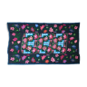 Handwoven floral wool rug, black background with pink roses and geometric design 207x144cm