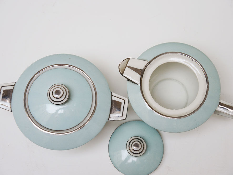 Art deco porcelain teapot and sweetener: maison cambet lyon