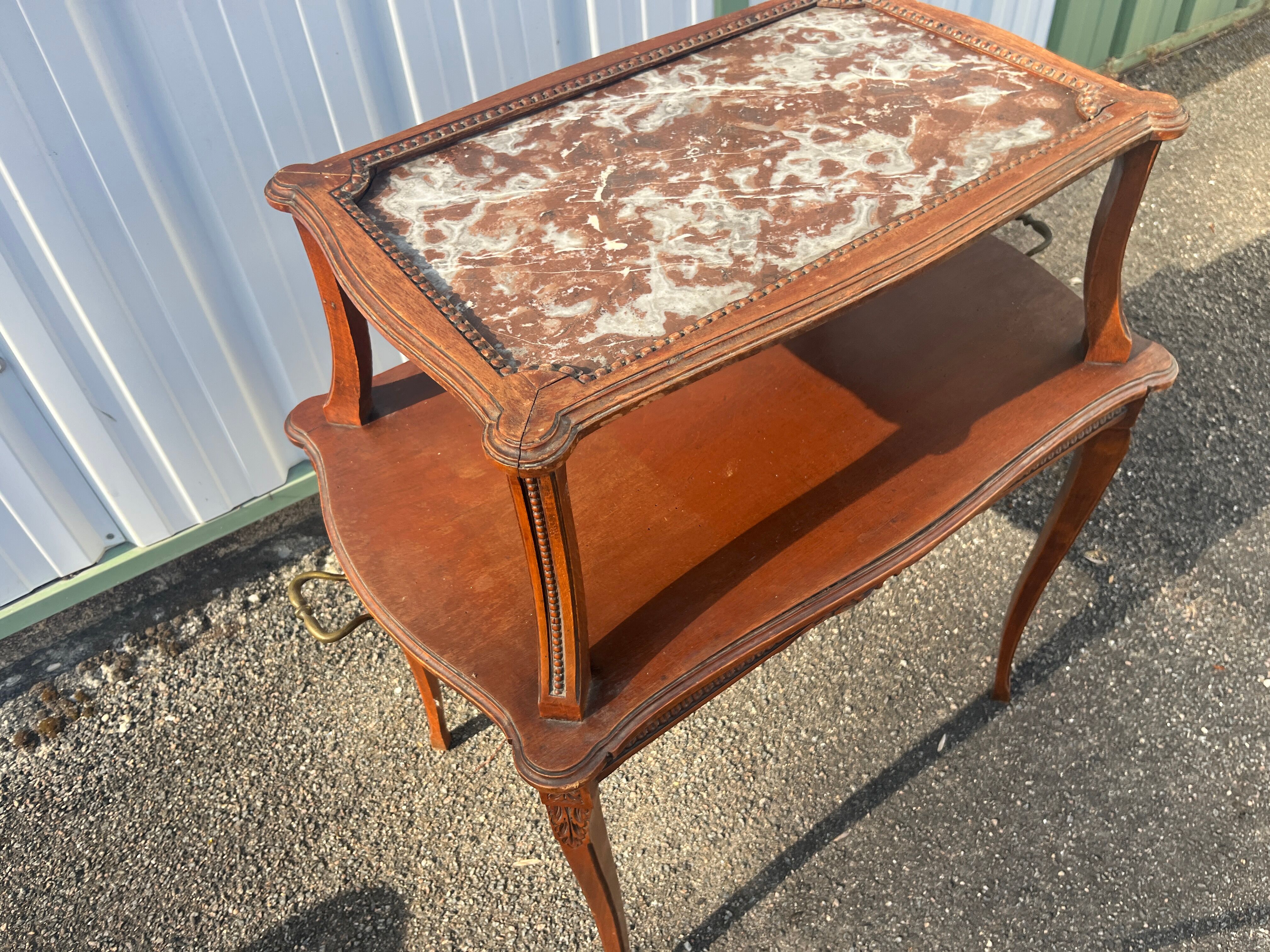Louis XV Style Table with Two Levels - Marble and Wood Top