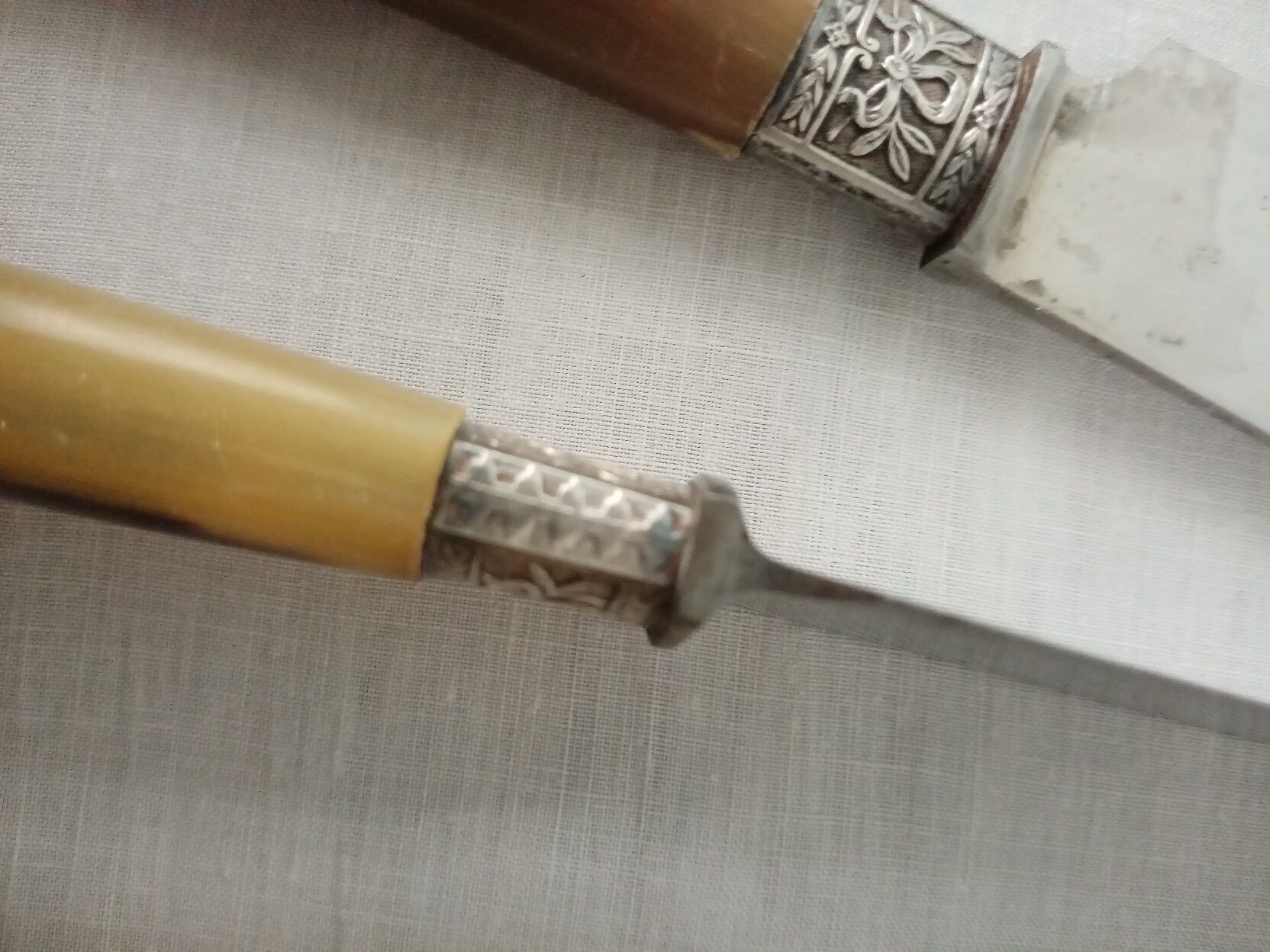 Box 12 old table knife blade steel blade Virole Louis XVI horn handle