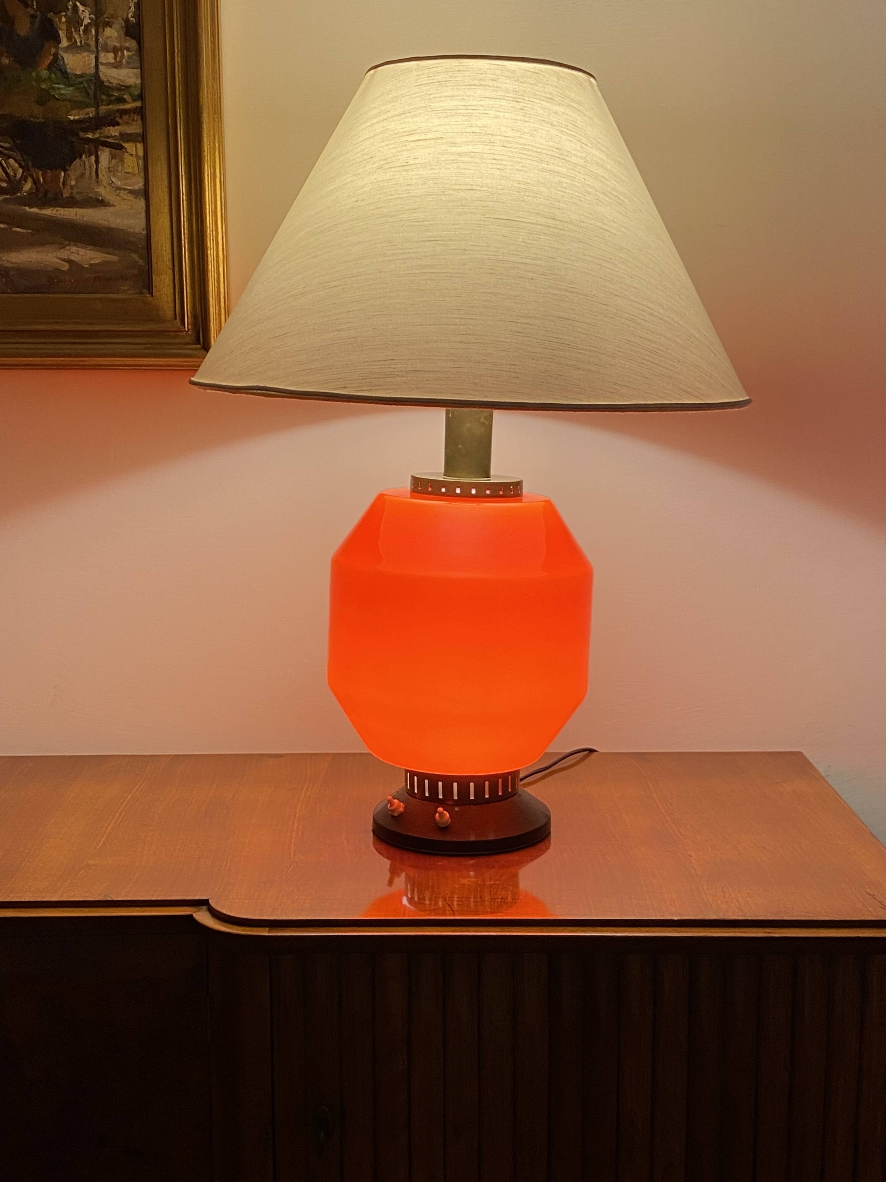 Space Age orange glass table lamp base, Italy 1960s