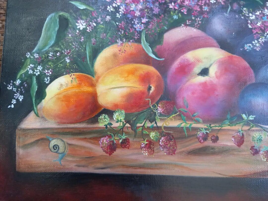 Nature morte fruits tableau peinture huile toile signée manoukian