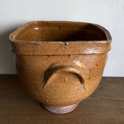 XXL glazed earthenware cache pot from the countryside, planter 1950