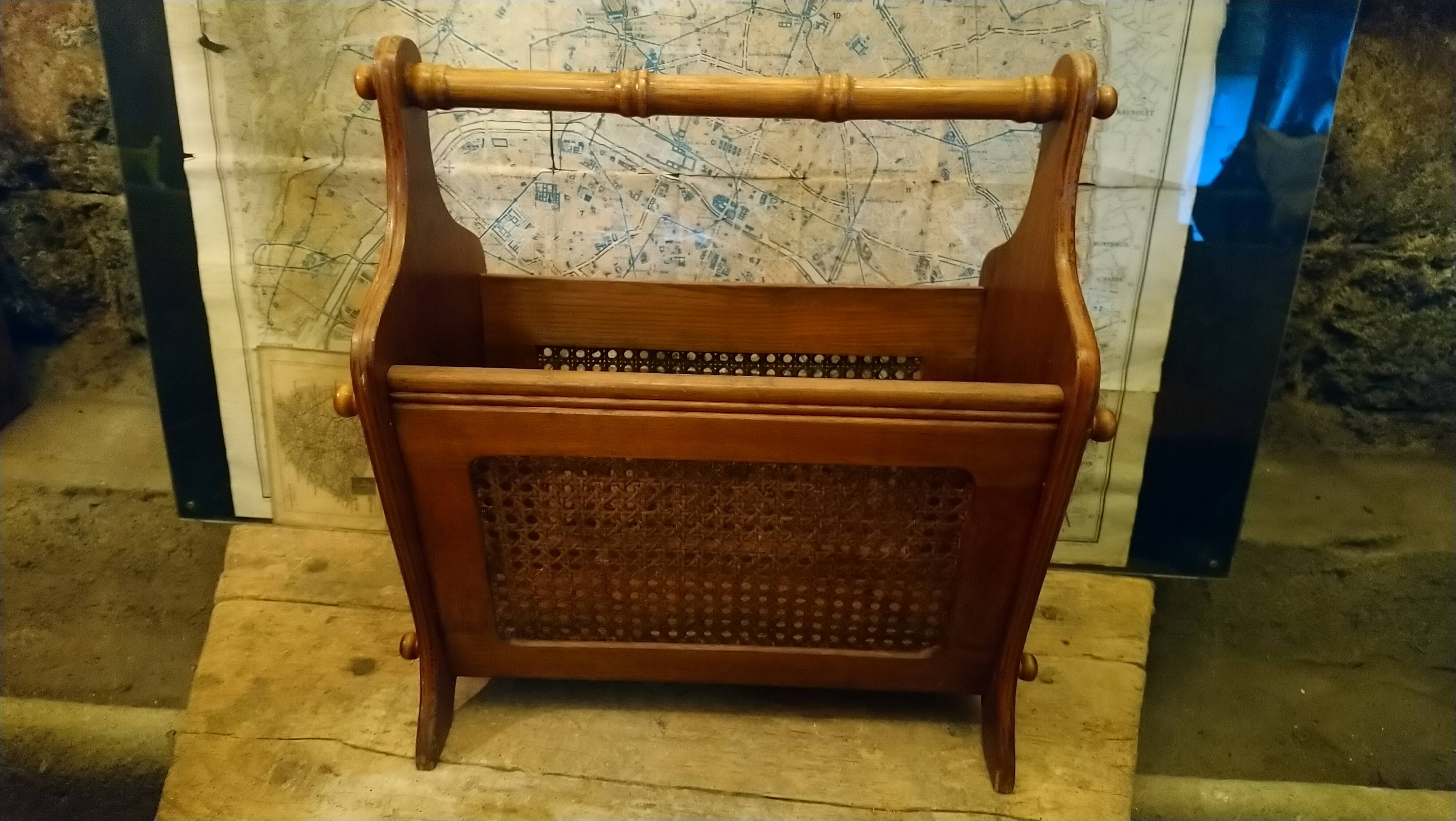 Oak caned magazine rack