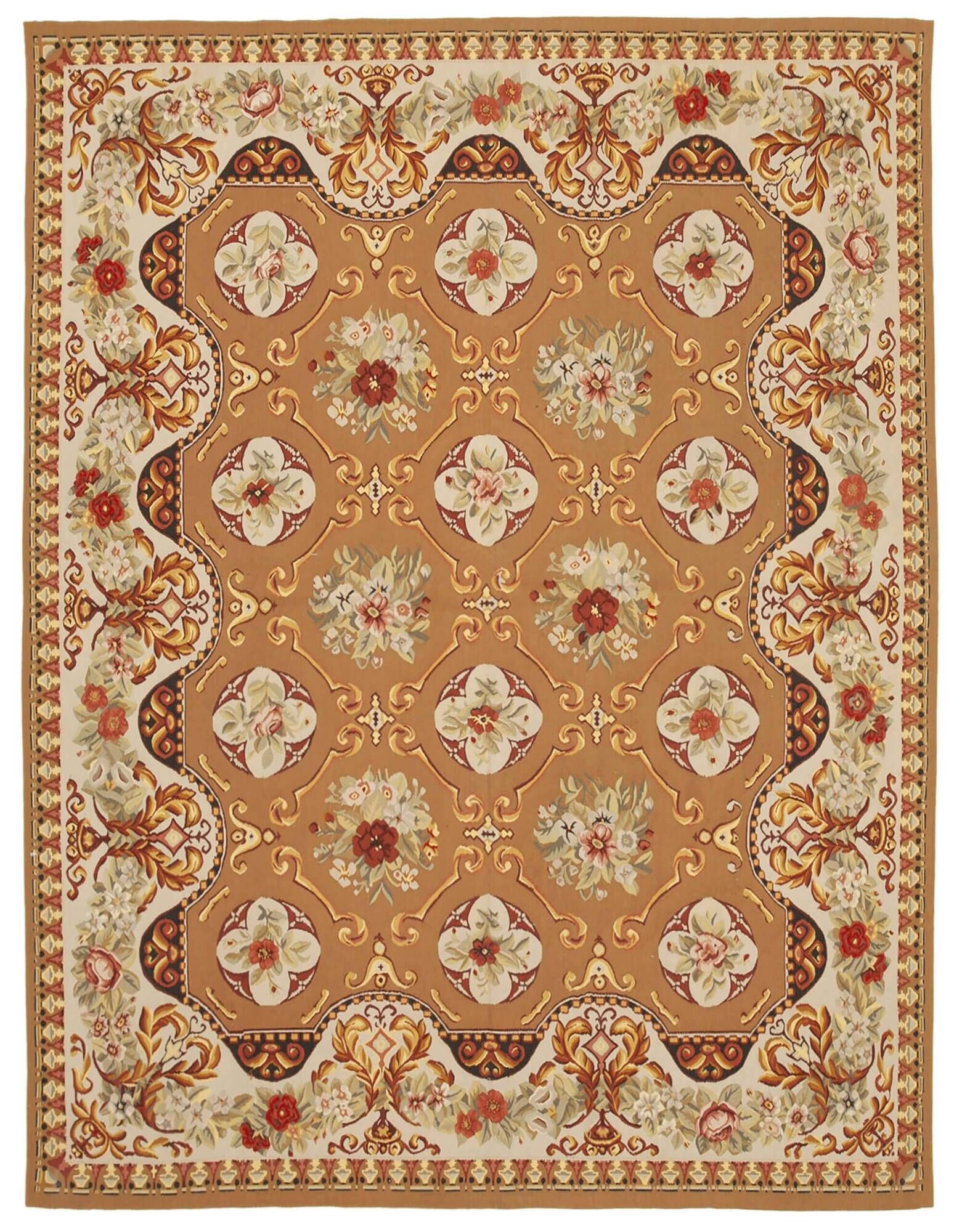 Handmade European Vintage Aubusson Kilim 236 cm x 306 cm